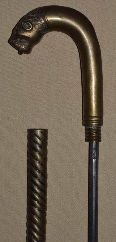 Brass Lion Head Sword Cane from India
