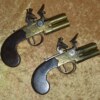 ﻿Fine Pair of Brass Frame Over and Under Tap Action Flintlock Pistols, ca. 1800 - Image 2