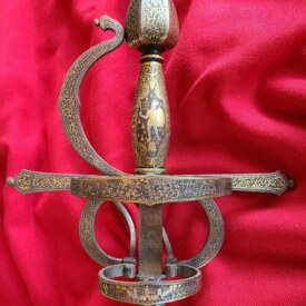 ﻿Gold and Silver Damascened Rapier in the Style of Diego DeCaias, Dated 1556