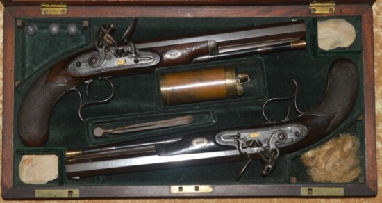 ﻿Fabulous Cased Pair of Flintlock Dueling Pistols by Henry Nock, London, ca. 1800 - Image 12