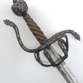 ﻿Exquisite 17th C Gold and Silver Damascened Rapier with Provenance