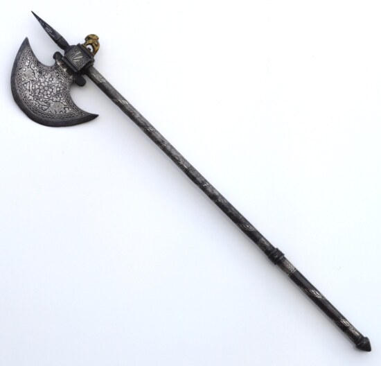 ﻿Silver Damascened Combination Indo-Persian Battle Axe/Stiletto, 19th C - Image 3