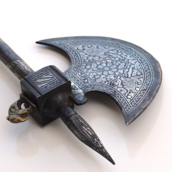 ﻿Silver Damascened Combination Indo-Persian Battle Axe/Stiletto, 19th C - Image 7