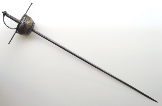 ﻿Chiseled and Pierced Gold & Silver Damascened Cuphilt Rapier, Mid-17th C - Image 13