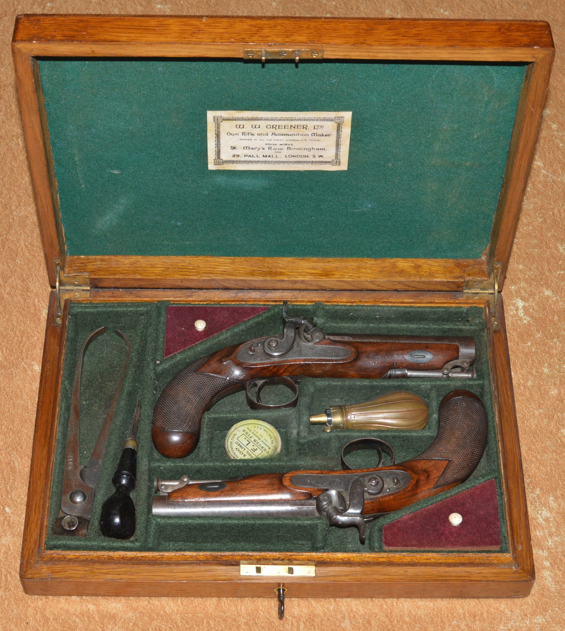 Fine Pair of Cased English Percussion Traveling Pistols, ca. 1820